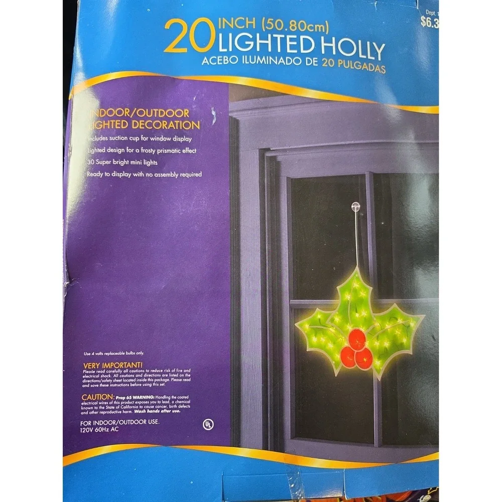 Vtg Holiday Time Lighted Holly Indoor/Outdoor 22